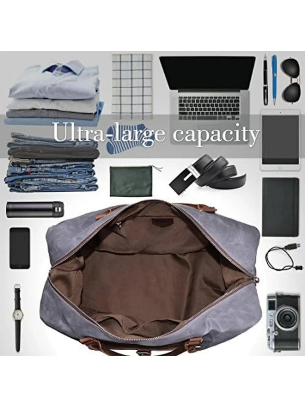 Waterproof Oversized Travel Duffel Bag | Canvas & Leather Weekender Carry-On